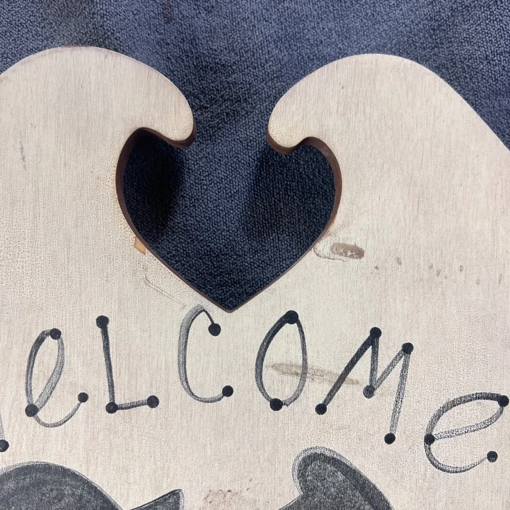 Vintage Hand Painted Amish Folk Art Wood Welcome Friends Sign Cottage Core 1996